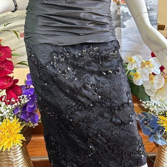 BLACK SILK STRAPLESS SHEATH COCKTAIL DRESS SAKS 5TH AVENUE JEAN MARC SFEZ SMALL - Picture 5 of 9